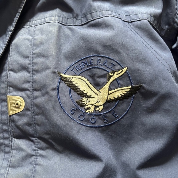 Triple FAT Goose Mens Navy Blue Down Filled Puffer Jacket Hooded Size Large - Picture 3 of 9